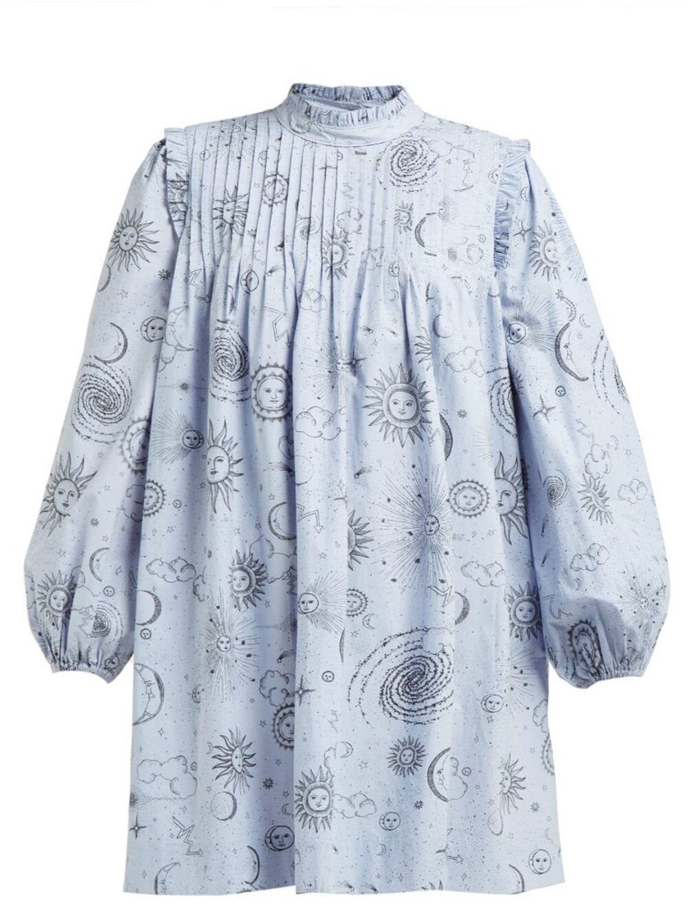 Ganni Over The Moon-print Poplin Mini Dress Size 38, Medium